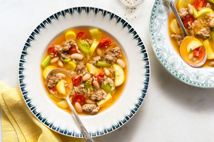 Turkey and vegetable minestrone with white beans and brown rice recipe